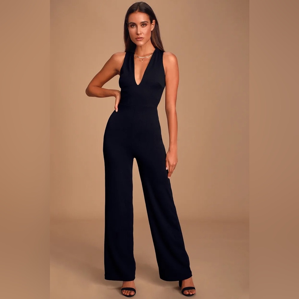 Lulus Thinking Out Loud Black Backless Jumpsuit